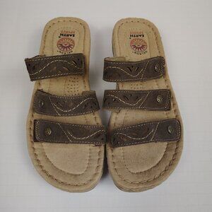 Earth Spirit Slide Sandal Womens 6.5 Brown Leather Strappy